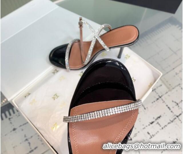 1:1 aaaaa Amina Muaddi Vita Heeled Sandals 10cm in Mirror Leather and Strass with Strap Black 0219071