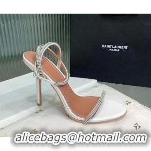 Durable Amina Muaddi Vita Heeled Sandals 10cm in Mirror Leather and Strass with Strap White 0219072