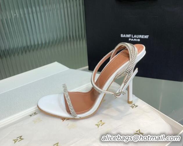 Durable Amina Muaddi Vita Heeled Sandals 10cm in Mirror Leather and Strass with Strap White 0219072