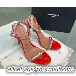 Best Product Amina Muaddi Vita Heeled Sandals 10cm in Mirror Leather and Strass with Strap Red 0219073