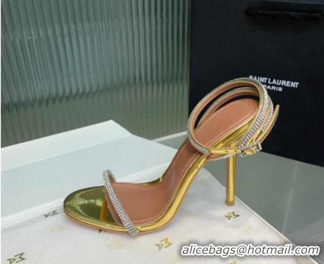 Good Quality Amina Muaddi Vita Heeled Sandals 10cm in Mirror Leather and Strass with Strap Gold 0219074