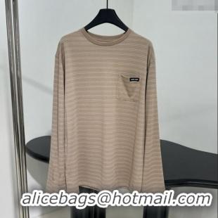 Promotional Miu Miu Striped Cotton Long Sleeve T-Shirt 5052 Khaki 2025 (For Women and Man)