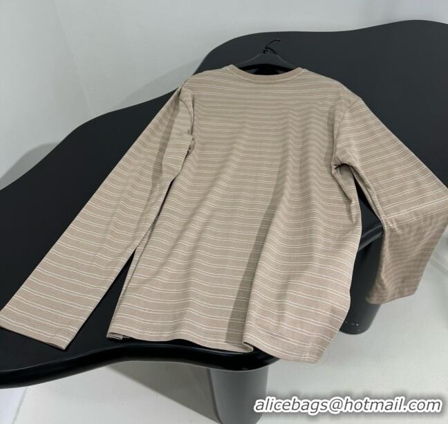 Promotional Miu Miu Striped Cotton Long Sleeve T-Shirt 5052 Khaki 2025 (For Women and Man)