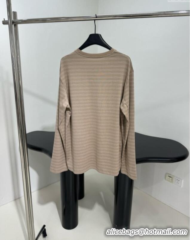 Promotional Miu Miu Striped Cotton Long Sleeve T-Shirt 5052 Khaki 2025 (For Women and Man)