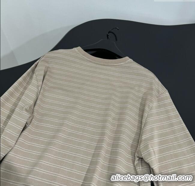 Promotional Miu Miu Striped Cotton Long Sleeve T-Shirt 5052 Khaki 2025 (For Women and Man)