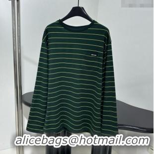 Top Quality Miu Miu Striped Cotton Long Sleeve T-Shirt 5052 Green 2025 (For Women and Man)