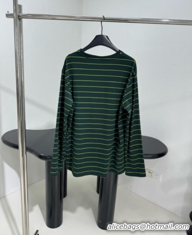 Top Quality Miu Miu Striped Cotton Long Sleeve T-Shirt 5052 Green 2025 (For Women and Man)