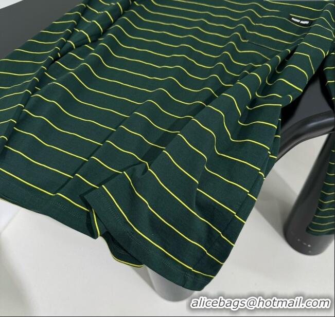 Top Quality Miu Miu Striped Cotton Long Sleeve T-Shirt 5052 Green 2025 (For Women and Man)