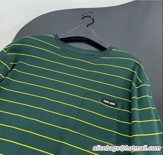 Top Quality Miu Miu Striped Cotton Long Sleeve T-Shirt 5052 Green 2025 (For Women and Man)