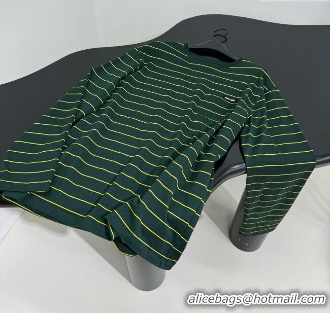 Top Quality Miu Miu Striped Cotton Long Sleeve T-Shirt 5052 Green 2025 (For Women and Man)