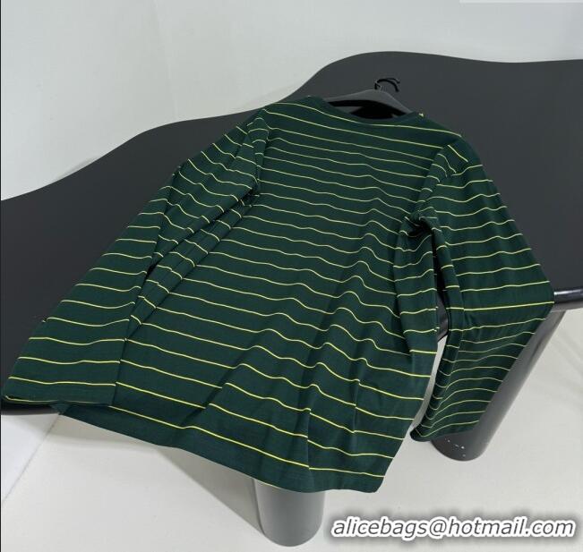 Top Quality Miu Miu Striped Cotton Long Sleeve T-Shirt 5052 Green 2025 (For Women and Man)