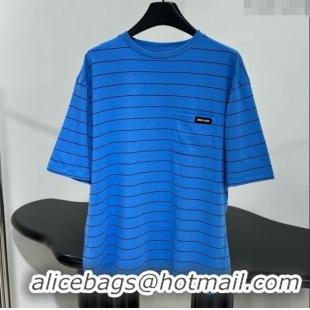 ​Good Taste Miu Miu Striped Cotton Long Sleeve T-Shirt 5053 Blue 2025 (For Women and Man)