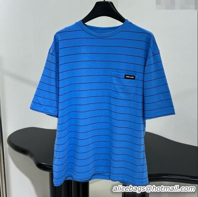 ​Good Taste Miu Miu Striped Cotton Long Sleeve T-Shirt 5053 Blue 2025 (For Women and Man)