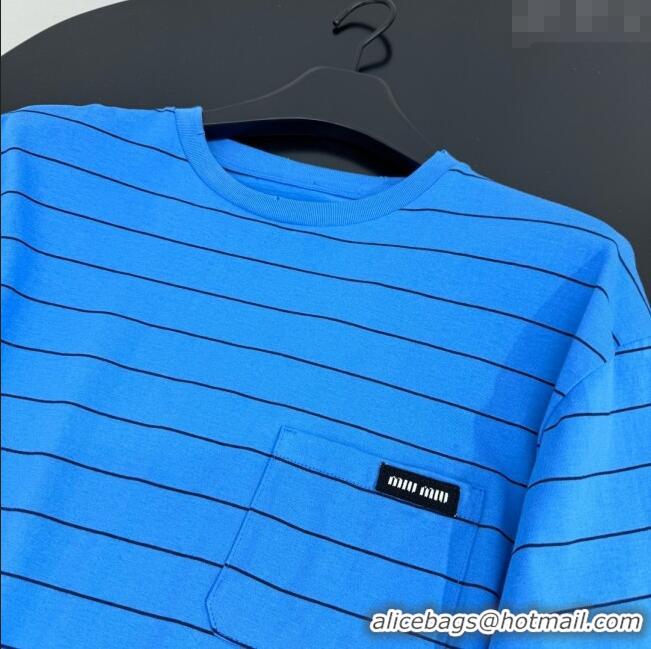 ​Good Taste Miu Miu Striped Cotton Long Sleeve T-Shirt 5053 Blue 2025 (For Women and Man)