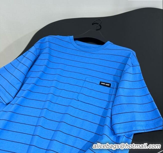 ​Good Taste Miu Miu Striped Cotton Long Sleeve T-Shirt 5053 Blue 2025 (For Women and Man)