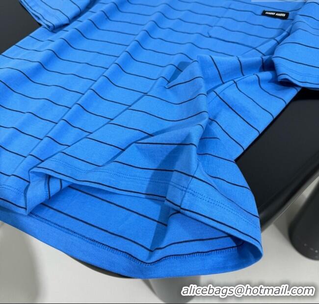 ​Good Taste Miu Miu Striped Cotton Long Sleeve T-Shirt 5053 Blue 2025 (For Women and Man)