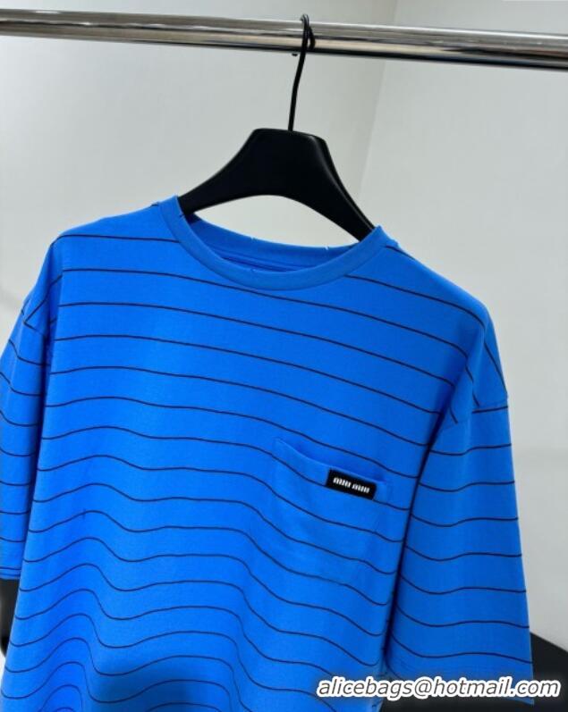 ​Good Taste Miu Miu Striped Cotton Long Sleeve T-Shirt 5053 Blue 2025 (For Women and Man)