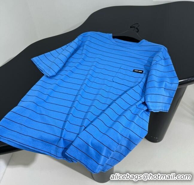 ​Good Taste Miu Miu Striped Cotton Long Sleeve T-Shirt 5053 Blue 2025 (For Women and Man)