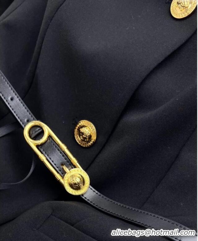 ​Famous Brand Versace Coat with Buckle Belt 1202 Black 2024