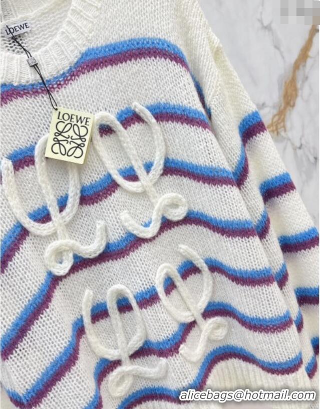 Affordable Price Loewe Straiped Sweater 1203 White/Blue 2024