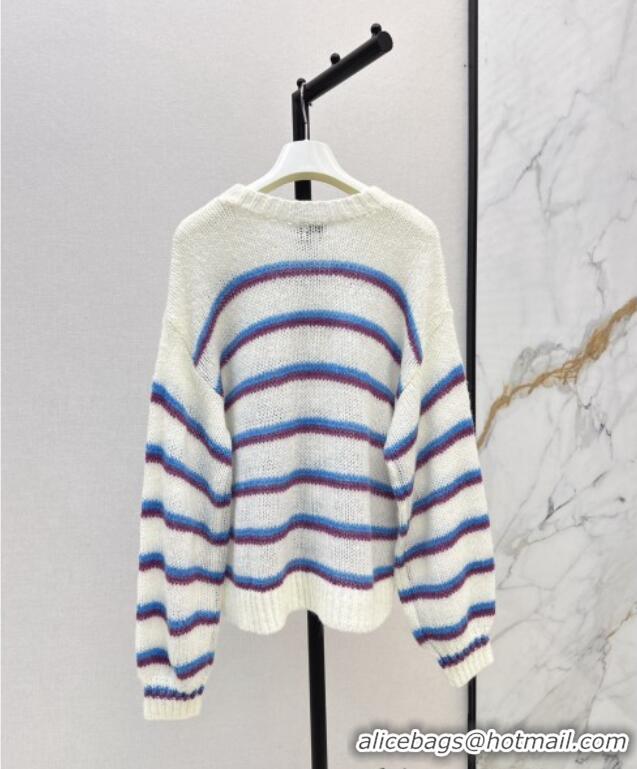 Affordable Price Loewe Straiped Sweater 1203 White/Blue 2024