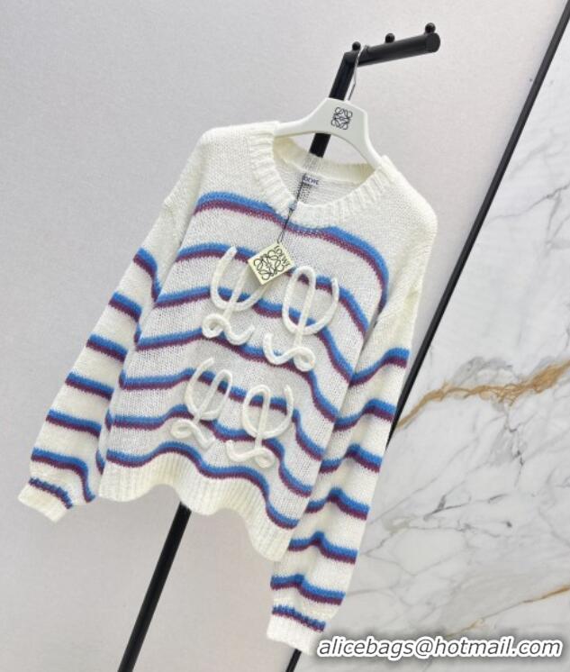 Affordable Price Loewe Straiped Sweater 1203 White/Blue 2024