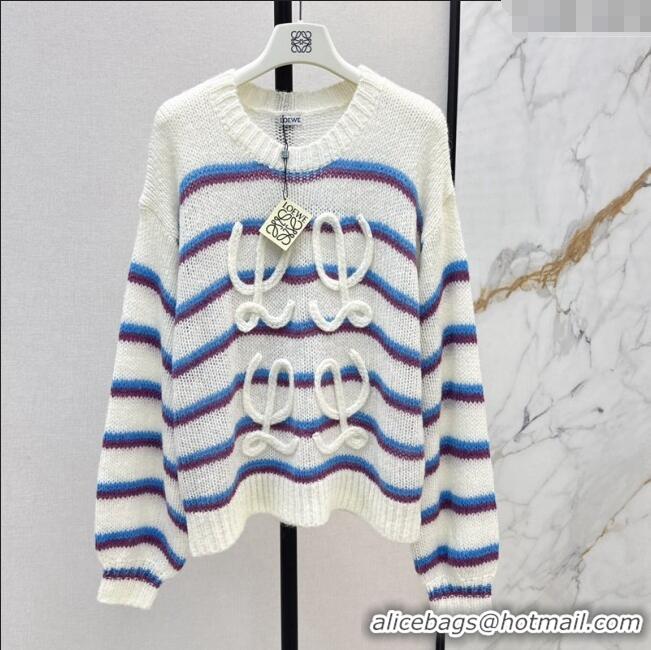 Affordable Price Loewe Straiped Sweater 1203 White/Blue 2024