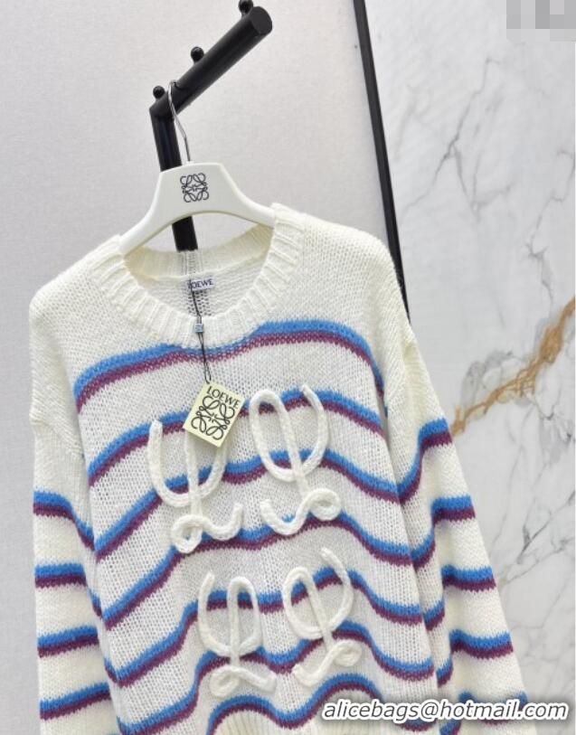 Affordable Price Loewe Straiped Sweater 1203 White/Blue 2024