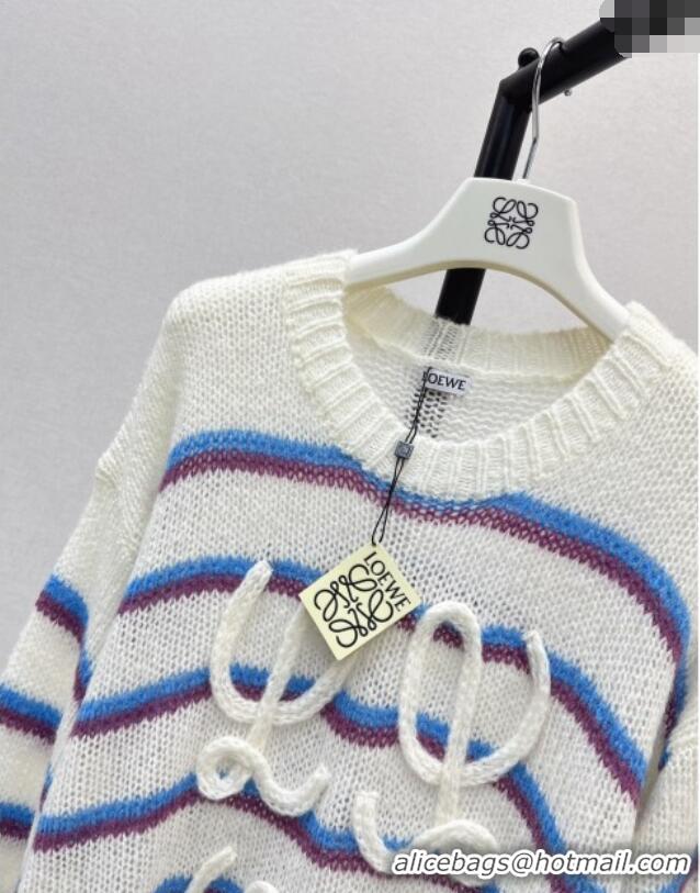 Affordable Price Loewe Straiped Sweater 1203 White/Blue 2024