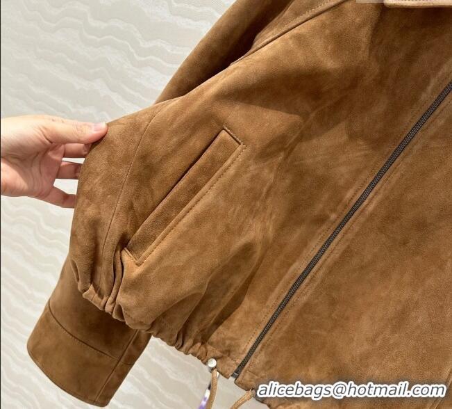 Famous Brand Loewe Suede Lambskin oversized Jacket 0116 Brown 2025