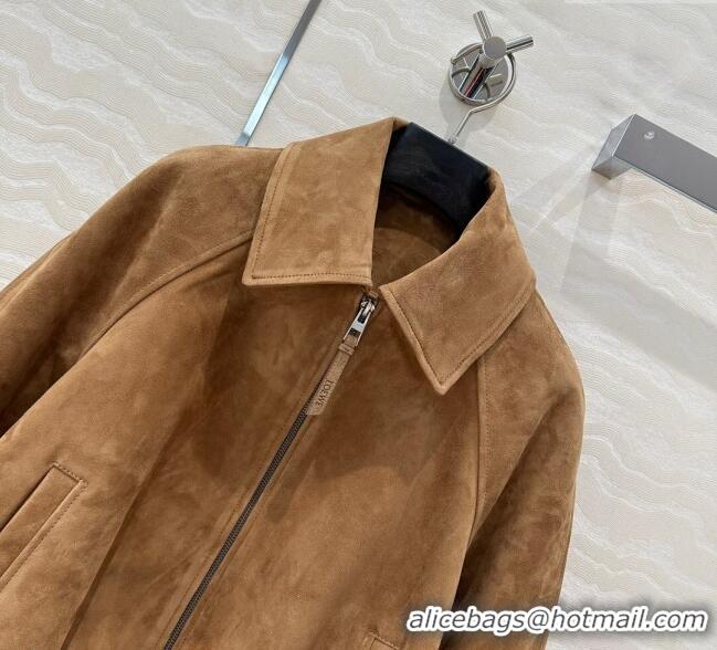 Famous Brand Loewe Suede Lambskin oversized Jacket 0116 Brown 2025