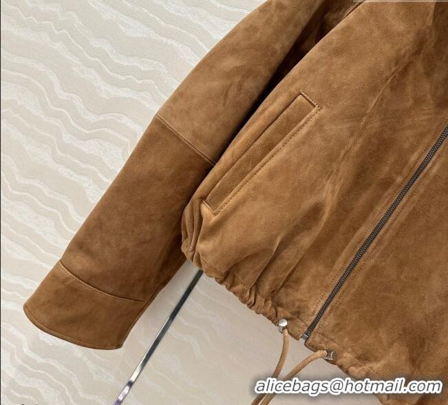 Famous Brand Loewe Suede Lambskin oversized Jacket 0116 Brown 2025