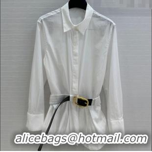 Luxury Cheap Loewe Cotton Shirt with Belt Strap C0306025 White 2025