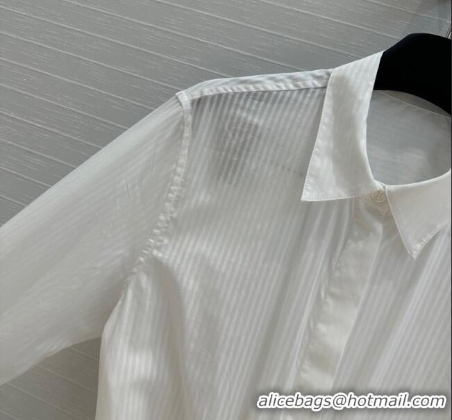 Luxury Cheap Loewe Cotton Shirt with Belt Strap C0306025 White 2025