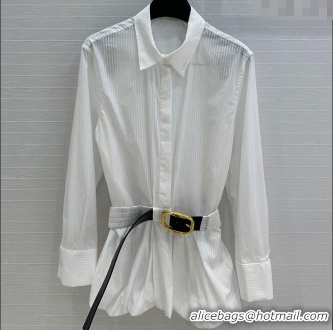 Luxury Cheap Loewe Cotton Shirt with Belt Strap C0306025 White 2025