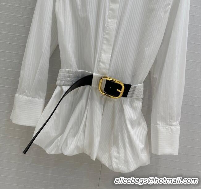 Luxury Cheap Loewe Cotton Shirt with Belt Strap C0306025 White 2025