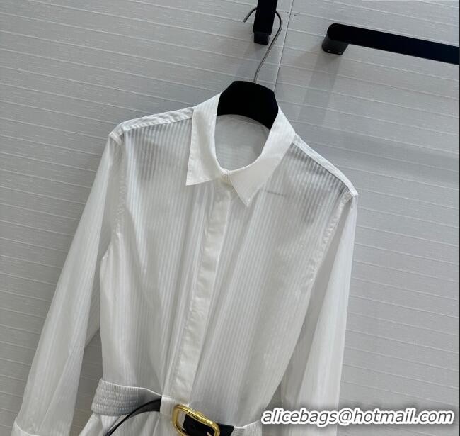 Luxury Cheap Loewe Cotton Shirt with Belt Strap C0306025 White 2025