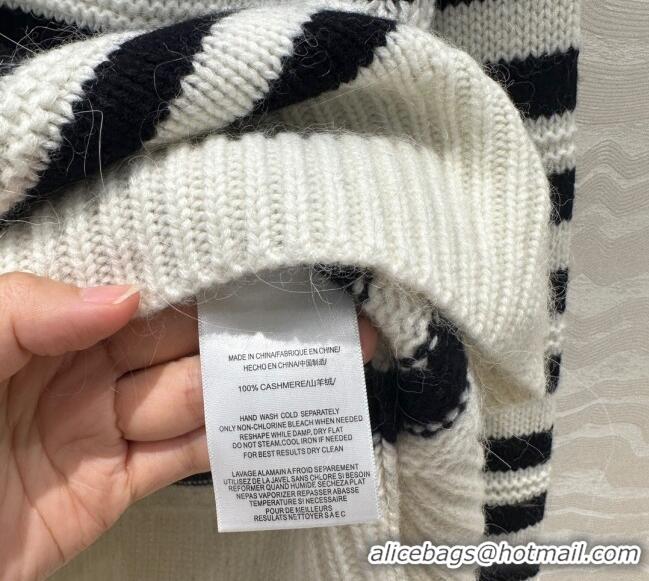 Grade Promotional Celine Cashmere Striped Sweaters 1202 White/Black 2024
