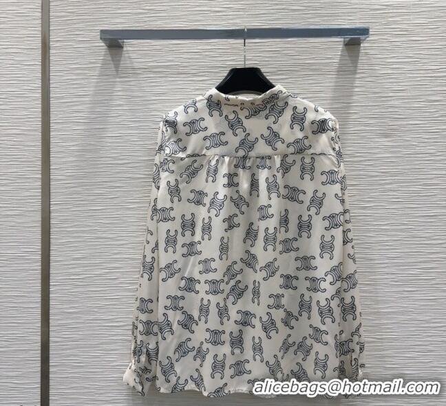 Best Grade Celine Triomphe Logo Allover Shirt 0116 White 2025