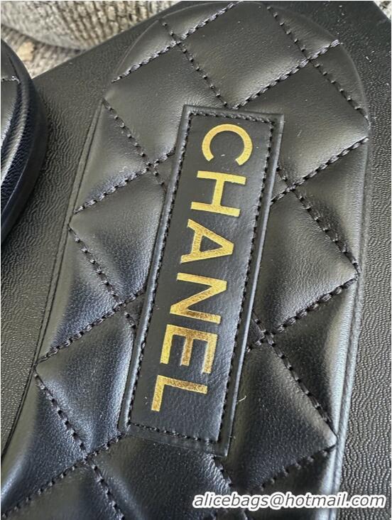 ​Famous Brand Chanel Lambskin Flat Slides Sandal With Chain CC Logo 72205 Black