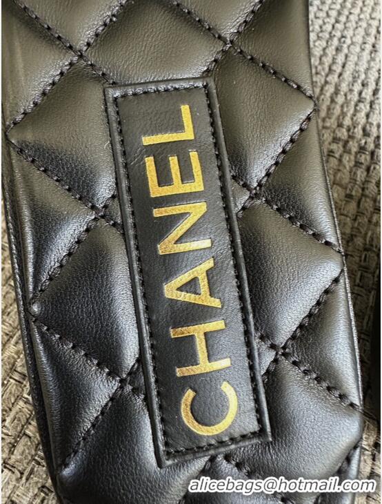 ​Famous Brand Chanel Lambskin Flat Slides Sandal With Chain CC Logo 72205 Black