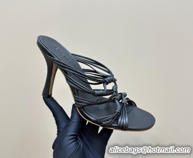 Sumptuous Bottega Veneta Knot Lambskin Leather Heel Slides Sandal 9.5cm Black 0219080