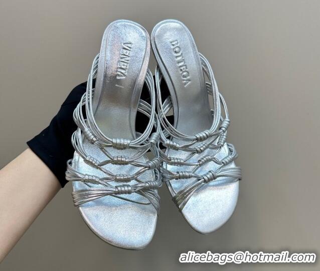 Best Grade Bottega Veneta Knot Lambskin Leather Heel Slides Sandal 9.5cm Silver 0219083