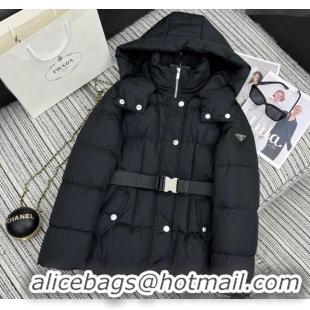 Super Quality Prada Down Jacket with Belt 1203 Black 2024