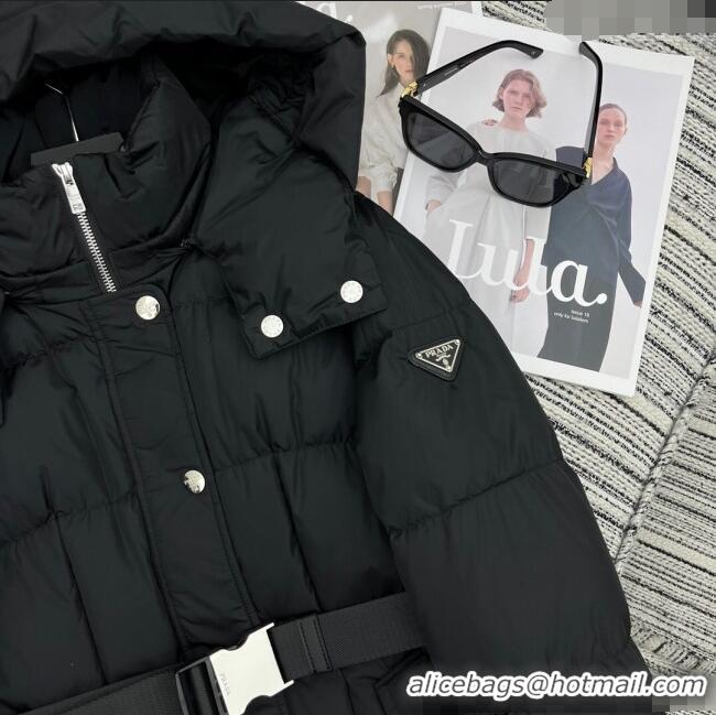 Super Quality Prada Down Jacket with Belt 1203 Black 2024