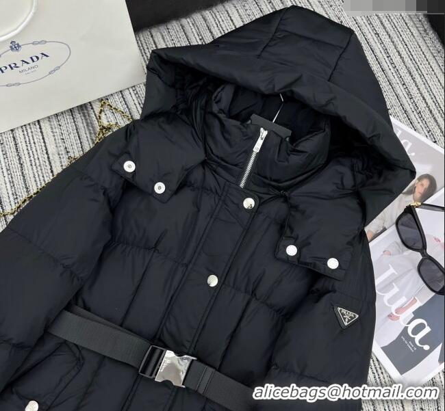 Super Quality Prada Down Jacket with Belt 1203 Black 2024