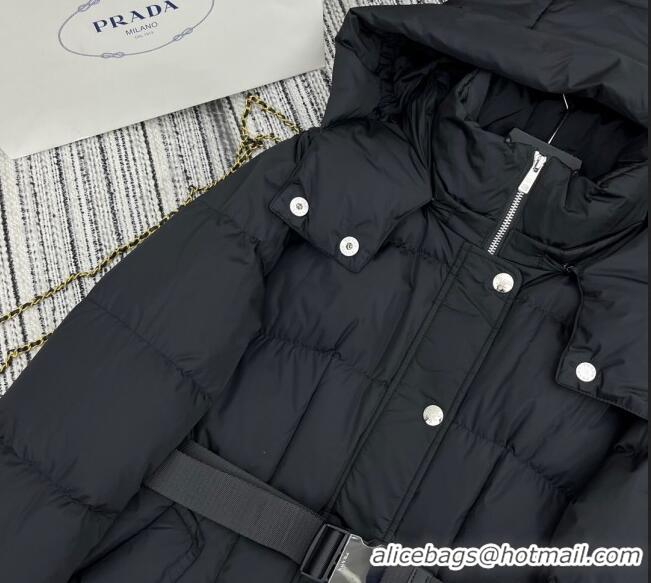 Super Quality Prada Down Jacket with Belt 1203 Black 2024