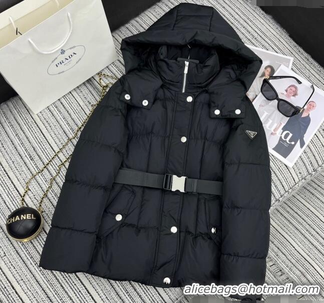 Super Quality Prada Down Jacket with Belt 1203 Black 2024