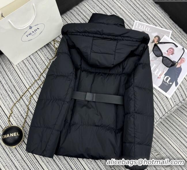 Super Quality Prada Down Jacket with Belt 1203 Black 2024