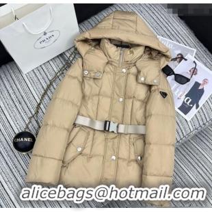 Reasonable Price Prada Down Jacket with Belt 1203 Beige 2024